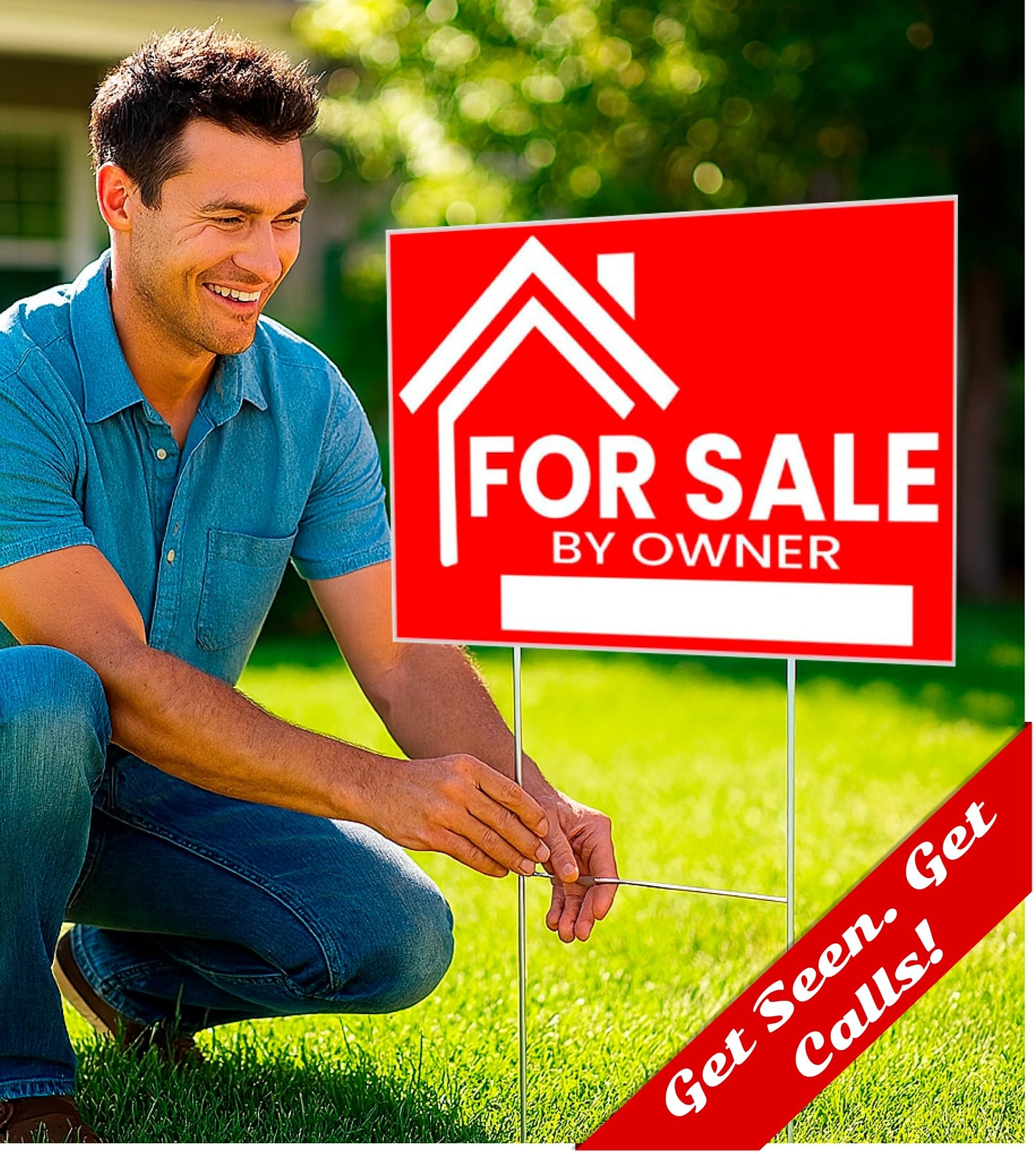 3X For Sale By Owner Yard Sign 12x16 - Single Sided Yard Signs with H Stakes - Home Owners Real Estate Directional Plastic Sale Signs - House For Sale Signs for Real Estate Agent Realtor Supplies