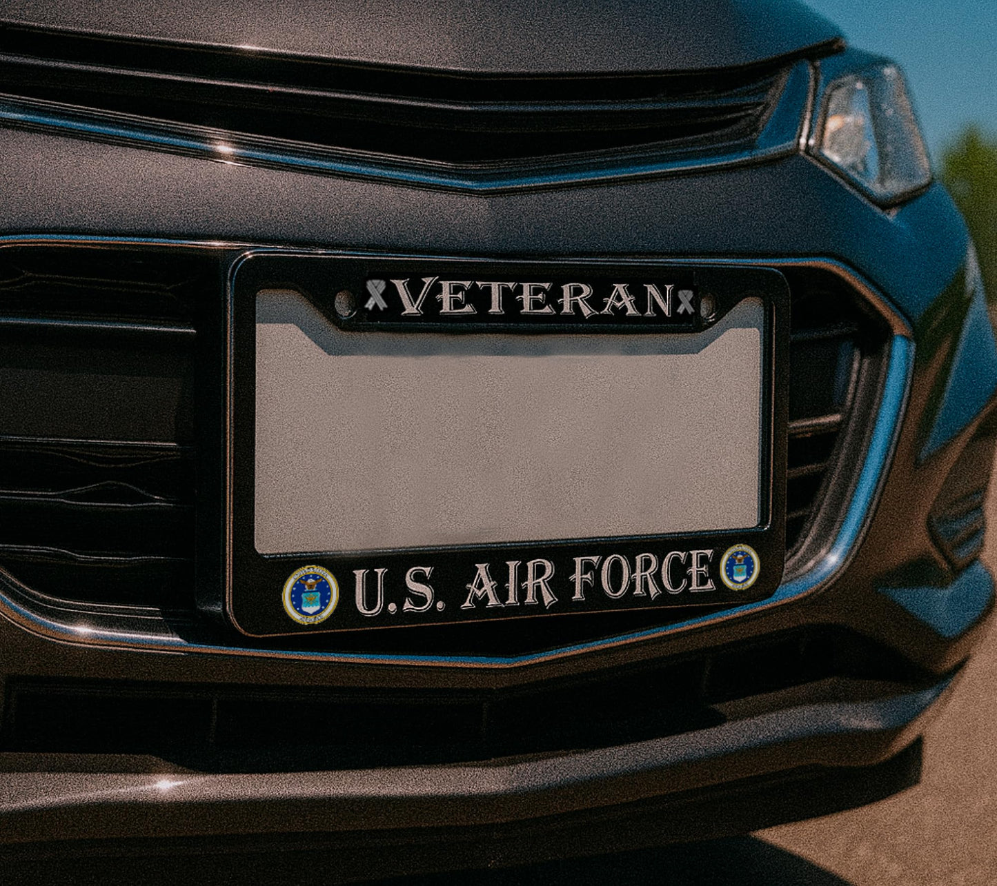 Car License Plate Frame US Air Force Veteran - Standart Cars USA Stainless Steel Frame for Front and Rear - Metal Plate Frame with 2 Holes and Screws 6x12.25 inches - Metal License Plate USA