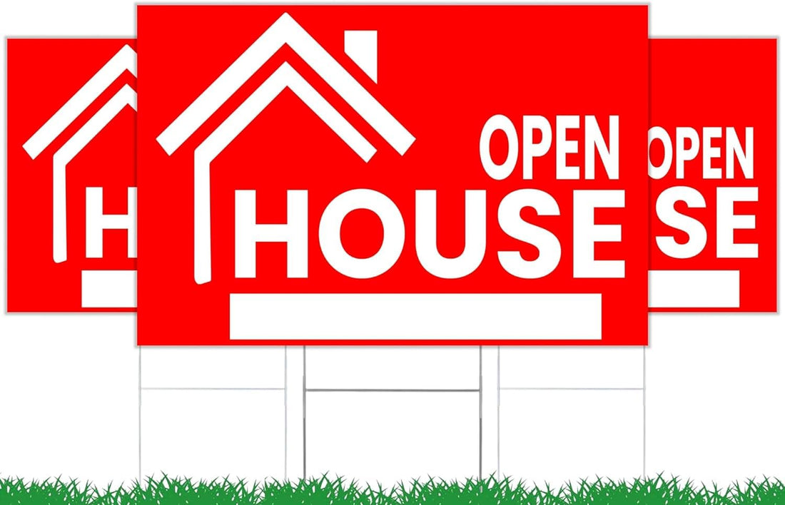 Essential Realtor Supplies: 3X Single-Sided 12x16 Inch Open House Signs with Stakes for Effective Property Marketing