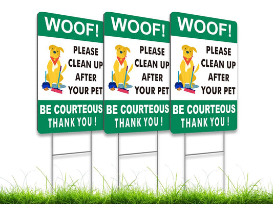 Keep Your Yard Clean: 3X Double-Sided 12x8 'Please Clean Up After Your Pet' Signs with Metal Stakes for Dog Owners