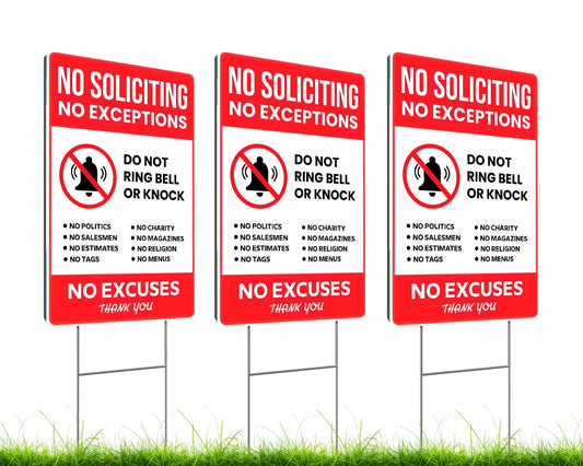 12x16 Inch No Soliciting Sign Set Funny Outdoor Decor with Metal Stakes