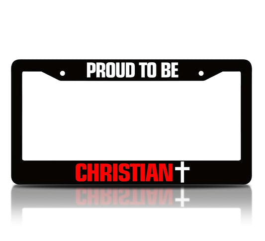 6x12.25 Inch License Plate Frame with Quote Proud to Be Christian with 2 Standard Slotted Mounting Holes and Screws - Aluminium Accessories Frame for USA Standard Cars - Decorated God Frames