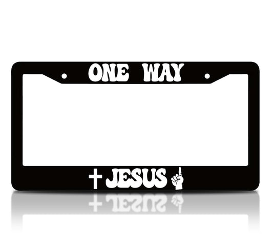 6x12.25 Inch Christian License Plate Frame with Quote One Way Jesus with 2 Holes and Screws - Fun Frames for Car Accessories - Decorative Aluminium License Plate Frames for Front or Rear Car