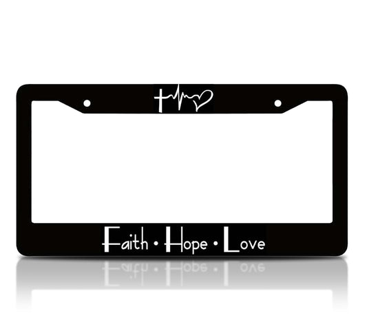 6x12.25 Inch Personalized License Plate Frame with Quote Faith Hope Love - Vintage License Plate Frames for Car Accessory with 2 Holes and Screws - Aluminium Christian Frames for Standard Cars USA