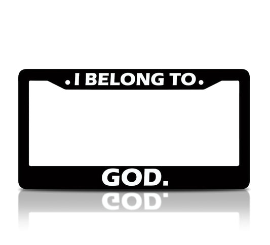 6x12.25 Inch Christian License Plate Frame with Quote I Belong to God with 2 Standard Slotted Mounting Holes and Screws - Decorated Aluminium Accessories Frame for USA Standard Cars