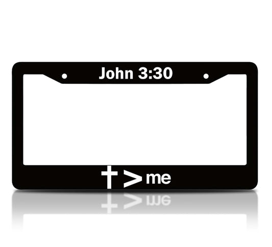 6x12.25 Inch Christian License Plate Frame with Quote John 3:30" with 2 Standard Slotted Mounting Holes and Screws - Decoration Aluminium Accessories License Plate Frame for USA Standard Cars