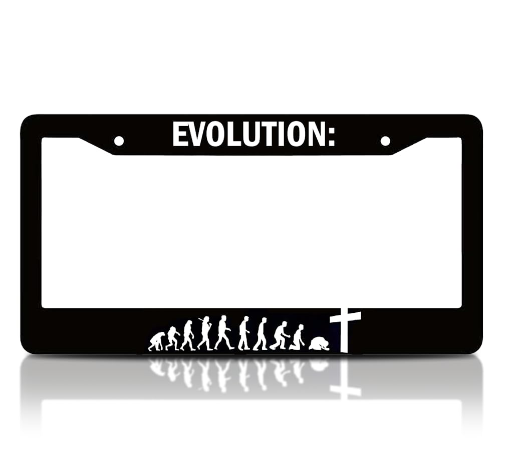 6x12.25 inch Personalized Car Black License Plate Frame with Quote Evolution with 2 Holes and Screws - Aluminium Christian Auto License Plate Frame Accessory for Standard Cars USA for Front or Rear