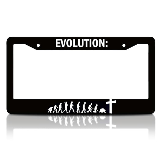 6x12.25 inch Personalized Car Black License Plate Frame with Quote Evolution with 2 Holes and Screws - Aluminium Christian Auto License Plate Frame Accessory for Standard Cars USA for Front or Rear