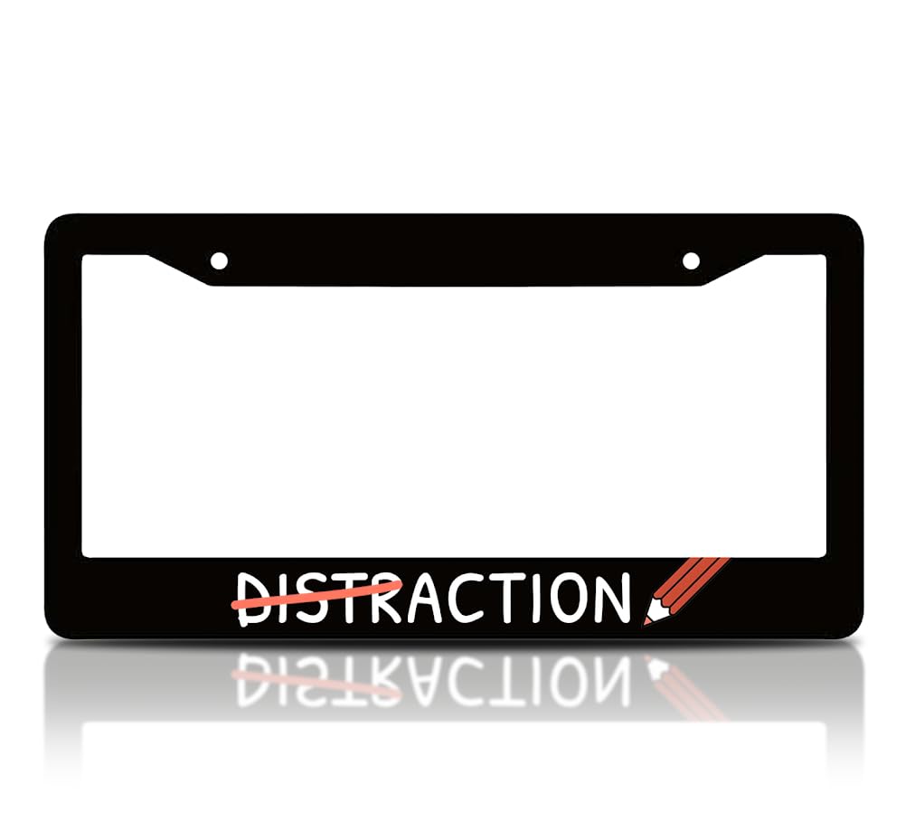 6x12.25 Inch Car Black License Plate Frame with Quote Distraction - Aluminium License Plate Frame with 2 Holes and Screws - Bracket for Standard Cars USA Frames for Front or Rear Automobile