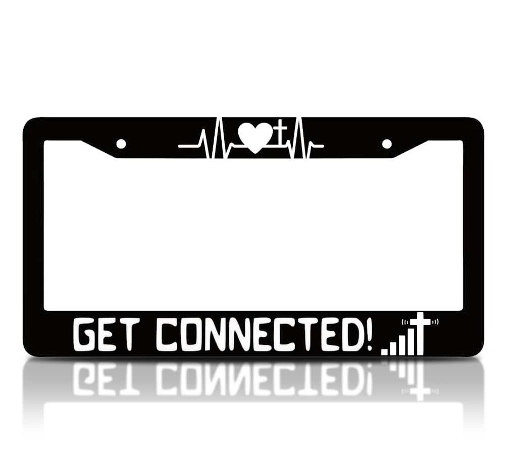 6x12.25 Inch License Plate Frame with Quote Get Connected! with 2 Holes and Screws - Heart Plate Frames Auto Accessories for USA Standard for Front and Rear - Aluminium Plate Frame with Heart