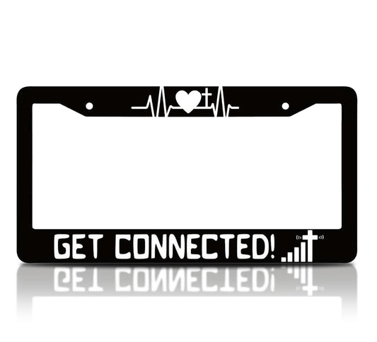 6x12.25 Inch License Plate Frame with Quote Get Connected! with 2 Holes and Screws - Heart Plate Frames Auto Accessories for USA Standard for Front and Rear - Aluminium Plate Frame with Heart