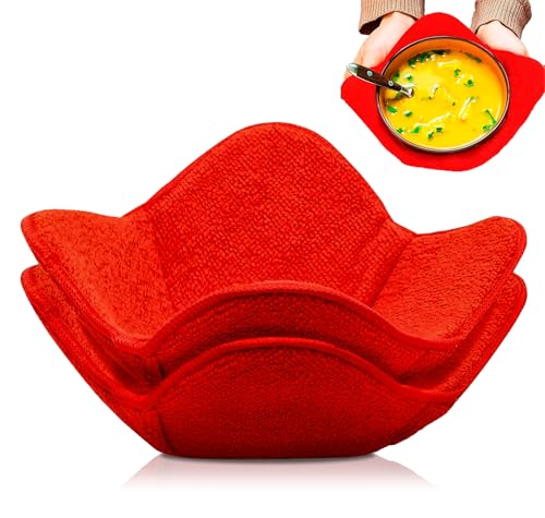 ULVEOL Set of 2 Pink Microwave Bowl Cloth Hot Pads Pot Holders Hot Pad Pot Holder Microwavable Bowl Cozies for Food, Ooma, Ramen Bowl Cozy or Soup Koozie, Good Kitchen Accessories, Gadgets