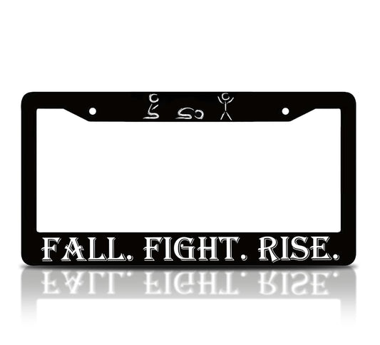 6x12.25 Inch License Plate Frame with Motivation Quote Fall. Fight. Rise with 2 Holes and Screws - Plate Frames Auto Accessories for USA Standard Car for Front and Rear - Aluminium Plate Frame