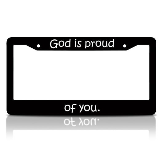 6x12.25 Inch God License Plate Frame for USA Standard God is Proud of You with 2 Holes and Screws - Fun Frames for Cars Accessories - Decorative Aluminium License Plate Frames for Front or Rear