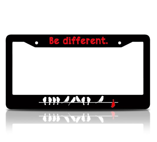 6x12.25 Inches License Plate Frame with Quote Be Different with 2 Standard Slotted Mounting Holes and Screws - Aluminium Accessories for Your Car - Decorated Frames with Birds for Your Number