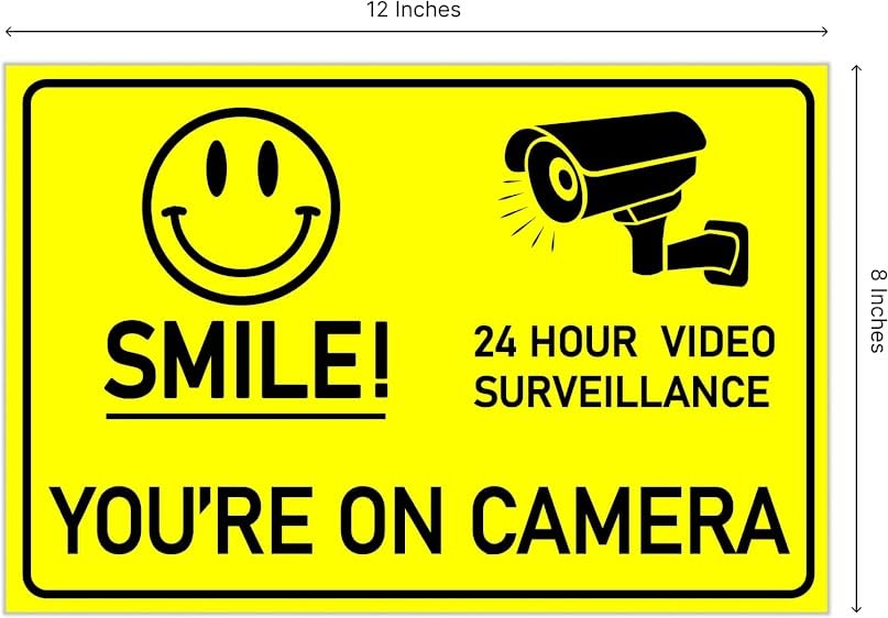 3 Pack 8x12 Inch Smile Your on Camera Signs with Stake - No Tresspassing. Private Property Video Surveillance Home Security Yard Sign - Warning Signs for Property - Single Sided Signs off Lawn Outdoor