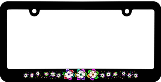 Colorful Hippie Flowers License Plate Frame - Aluminum Car Cover Holder with 2 Holes and Screws for US Vehicle Standard - Beautiful Floral License Plate Frames Stainless Steel Accessories Cars