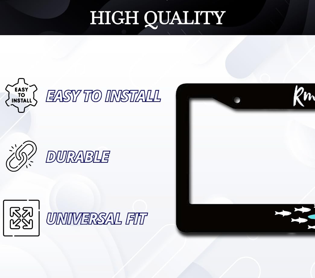6x12.25 inch Personalized Car Black License Plate Frame with Quote Rm 12:2" with 2 Holes and Screws - Aluminium Fish Auto License Plate Frame Accessory for Standard Cars USA for Front or Rear