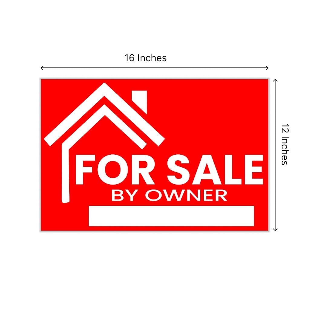 3X For Sale By Owner Yard Sign 12x16 - Single Sided Yard Signs with H Stakes - Perfect for Home Owners Real Estate Directional Arrows Signs - House For Sale Signs for Real Estate Agent Realtor Supplies