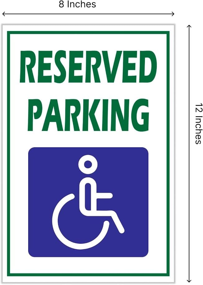 Pack of 3 Reserved Parking Sign 12x8 inch with Metal H-Shaped Stakes - Handicap Parking Sign with Picture of Wheelchair Sign - Road Traffic Yard Plastic Signs