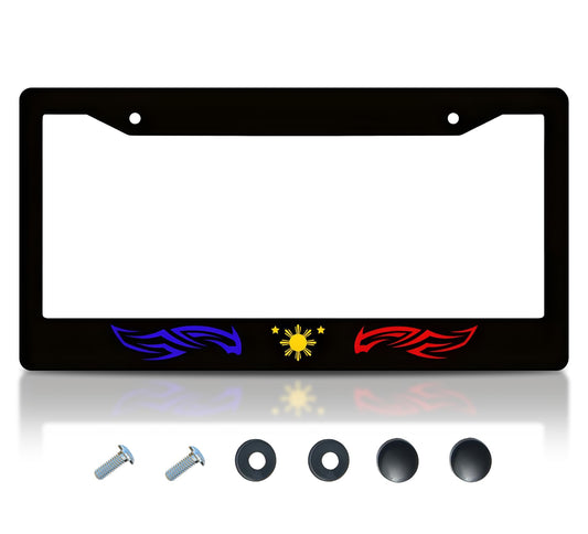 6x12.25 Inch License Plate Frame Philippines Star Tribal - Auto Parts License Plate Frame Decorative - Metal Black Car Frames with 2 Holes and Screws - Standart Cars USA Frame