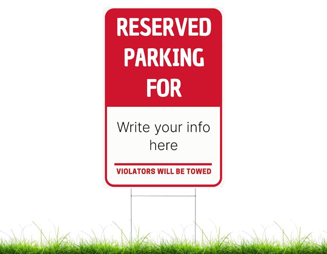 Set of 3 Double Sided 8x12 Inches Reserved Parking Sign with Metal Wire H-Stakes - Plastic Indoor or Outdoor Sign Text Only - No Parking This Space is Reserved Sign - Yard Signs with Parking Space