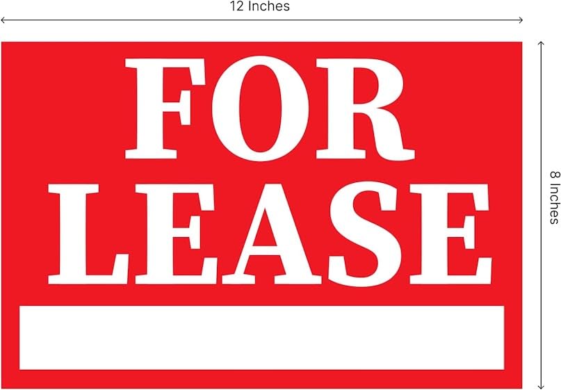 Pack of 3 Corrugated Plastic Red White for Lease Sign with H Stake 12" x 8" inch - Tall Stands for Outdoor House Business Supplies - Home for Rent Lawn Sign for Real Estate Agent