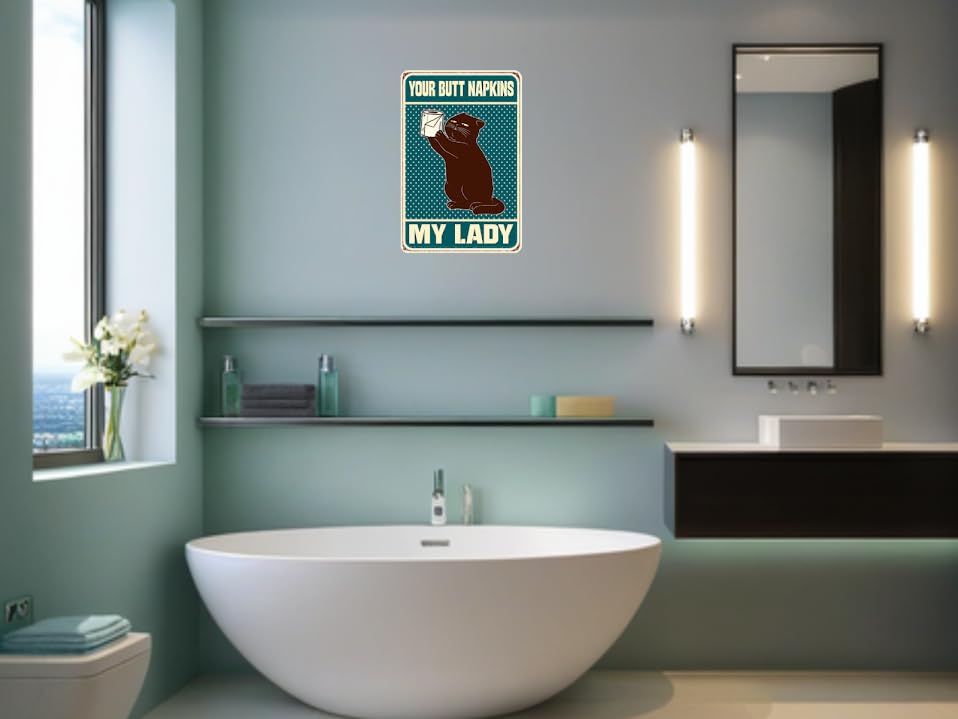 Set of 2 Remember Bathroom and Remember Toilet Signs - Funny Black Cat Poster - Decoration Metal Tin Sign Bathroom Wall Decor Sign or Toilet - Animals Sign for Washroom Decorations