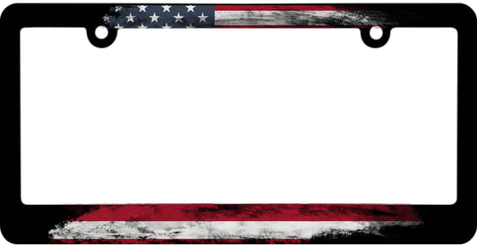 Vintage American Flag License Plate Frame - Personalized Flag Stainless Steel Accessories - Decoration USA Canada Universal Car Frame - Metal Plate Frame with Screws 6 x 12.25 inches