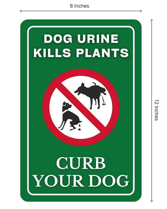 Set of 3 Double Sided 12x8 Inches Dog Urine Kills Plants Curb Your Dog Signs - No Pooping and No Peeing Dog Signs with Metal Stakes for Yard Garden Lawn Outdoor - Be a Good Neighbor Sign