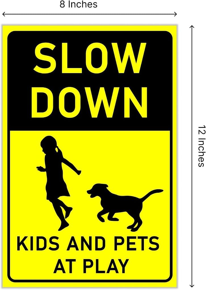 3 Pack 8x12 inch Slow Down Kids and Pets at Play Sign with Metal Wire H-Stakes - Drive Like Your Kids Live Here Sign - Street Slow Children at Play Sign - Traffic Safety Signs for Neighborhoods