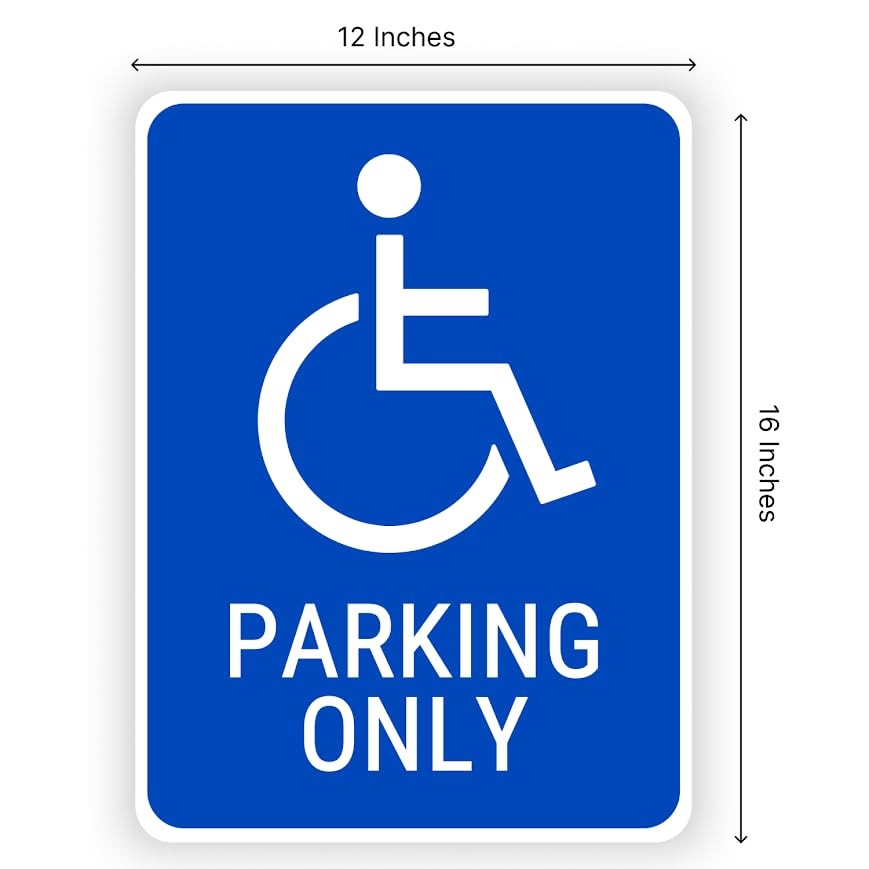 Set of 3 Double Sided 12x16 Inches Reserved Parking Signs for Handicapped Only with Metal Wire H-Stakes - Plastic Indoor or Outdoor Basics Handicap Parking Sign - Yard Signs with Parking Space