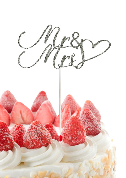 Silver Glitter Mr and Mrs Cake Topper -Bride and Groom Sign Wedding Decorations -Engagement Cake Toppers Decoration -Silver Wedding Cake Supplies -Bridal Shower Party Cake Gifts -Photo Booth Props