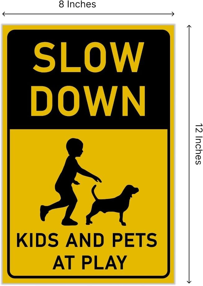 3 Pack 8x12 inch Please Slow Down Kids and Pets at Play Yard Signs with Metal Wire H-Stakes - Street Slow Children at Play Sign - Drive Like Your Kids Live Here Sign - Easy to Mount for Driveway