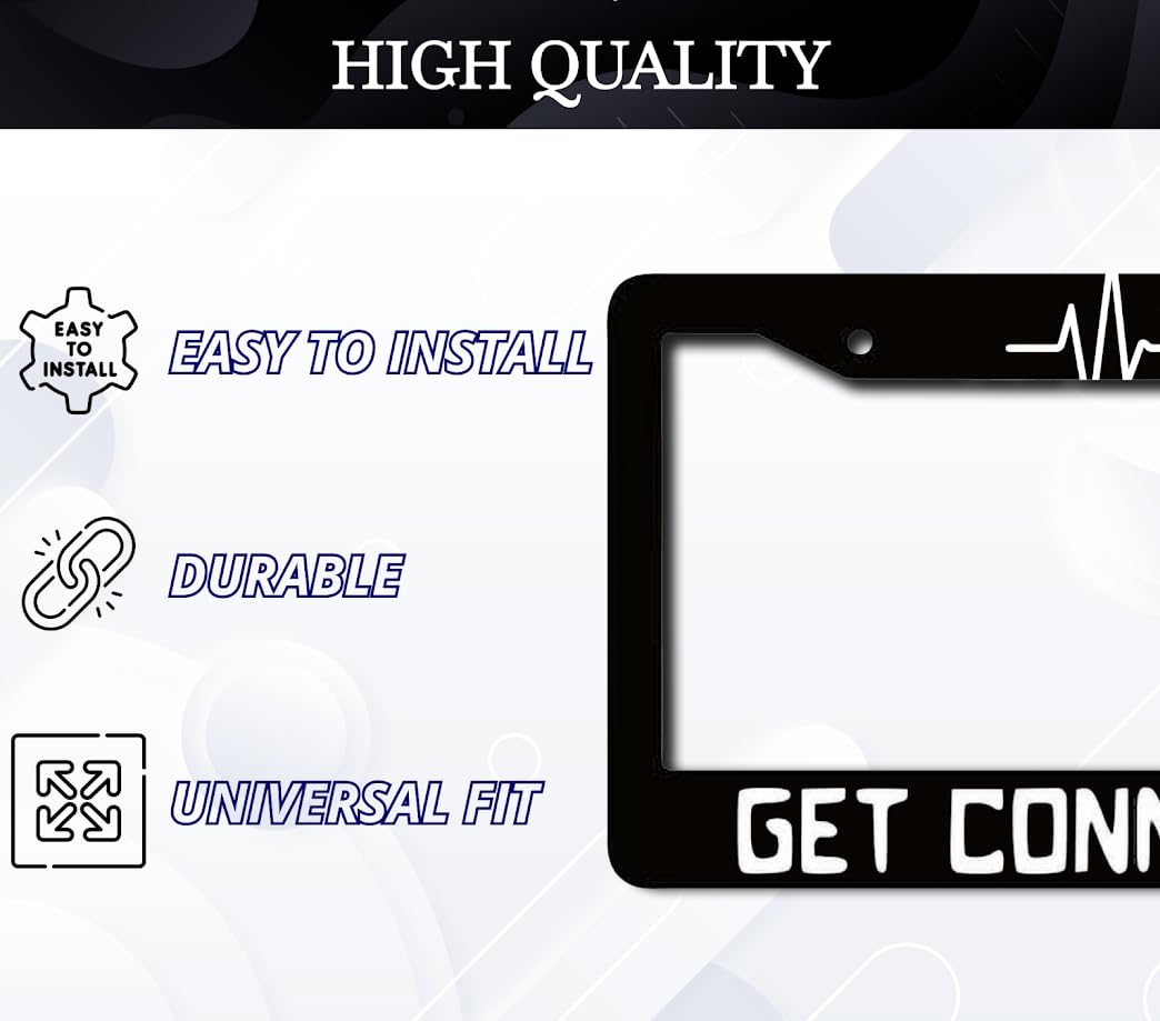 6x12.25 Inch License Plate Frame with Quote Get Connected! with 2 Holes and Screws - Heart Plate Frames Auto Accessories for USA Standard for Front and Rear - Aluminium Plate Frame with Heart
