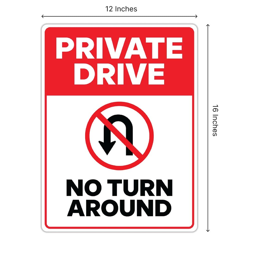 Pack of 3 Private Drive No Turn Around Sign with Metal Stakes - 12x8 Inches Do Not Enter No Trespassing Sign - No Parking Private Driveway Sign - Plastic Street Sign Road Private Property