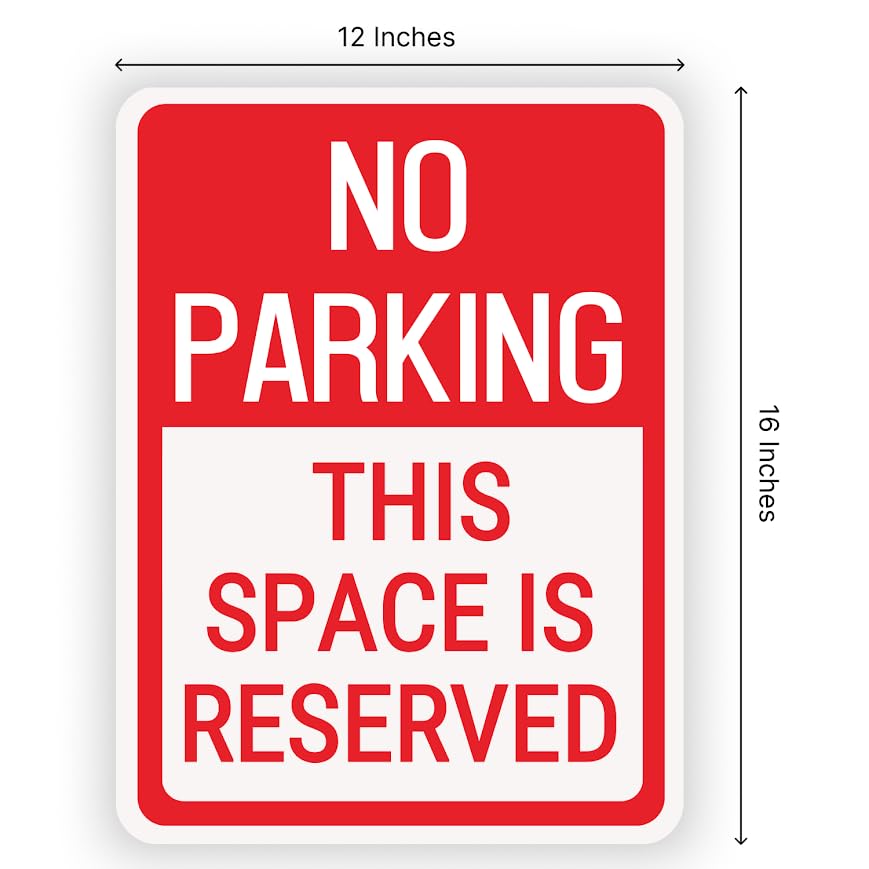 Set of 3 Double Sided 12x16 Inches No Parking This Space Is Reserved Sign with Metal Wire H-Stakes - Plastic Reserved Parking Indoor or Outdoor Sign Use - No Parking Road Traffic Signs