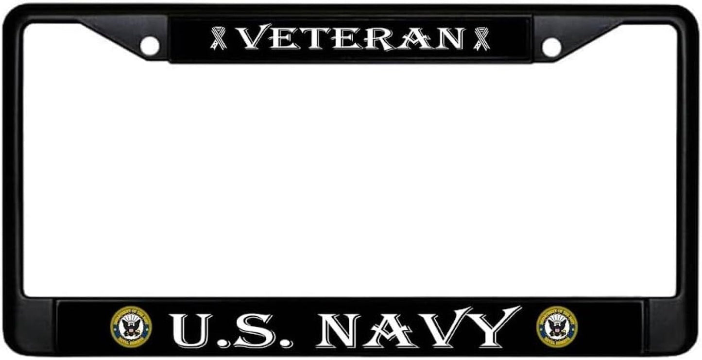 Car License Plate Frame - Standart Cars USA Stainless Steel Frame for Front and Rear - License Plate Frame US Navy Veteran - Metal Plate Frame with 2 Holes and Screws 6x12.25 inches