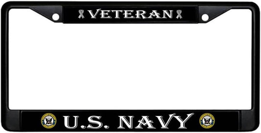 Car License Plate Frame - Standart Cars USA Stainless Steel Frame for Front and Rear - License Plate Frame US Navy Veteran - Metal Plate Frame with 2 Holes and Screws 6x12.25 inches