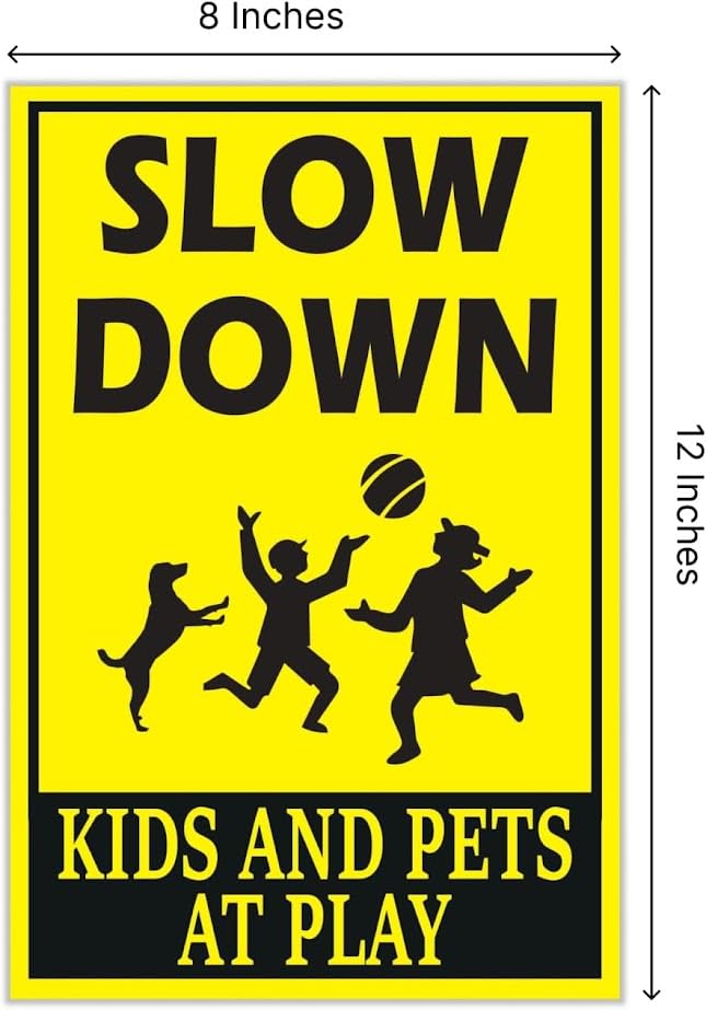 Set of 3 Double Sided Plastic Please Slow Down Sign for Playing Kids in the Street - Drive Like Your Kids Live Here Yard Sign - Slow Road Sign for Neighborhoods - Speed Limit Signs - Play Safety Sign