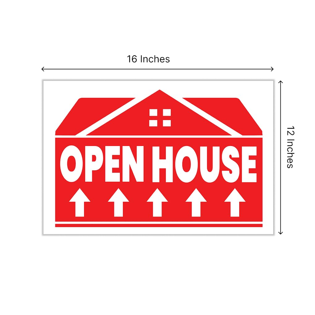 Set of 3 Signs - Red Open Doors with Plastic - Double Sided Small Lawn Real Estate Signs with Metal Directional Signs 3 Tall Stands 12 x 16 Inch for Outdoor Real Estate Agent