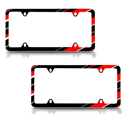 Set of 2 Personalized Car License Plate Frame for US Standard Frame with Red and Black - Stainless Steel Plate Frame with Screws 6x12.25 inches and 4 Holes and Screws - Decorative Frames for Auto