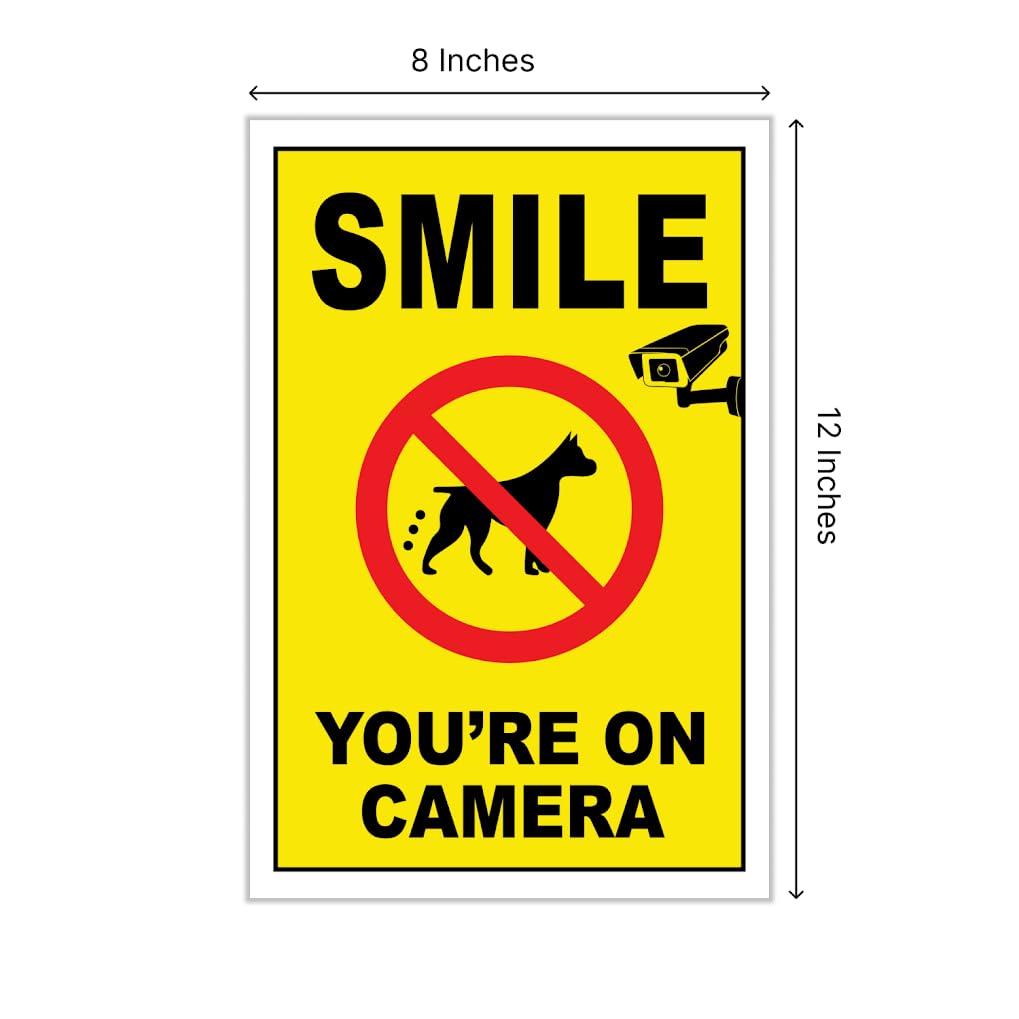 3 Pack 8x12 Inch Smile Your on Camera Signs with Stake - No Tresspassing. Private Property Video Surveillance Home Security Yard Sign - Warning Signs for Property - Single Sided Signs off Lawn Outdoor