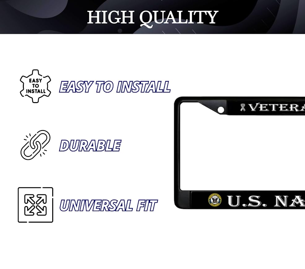 Car License Plate Frame - Standart Cars USA Stainless Steel Frame for Front and Rear - License Plate Frame US Navy Veteran - Metal Plate Frame with 2 Holes and Screws 6x12.25 inches