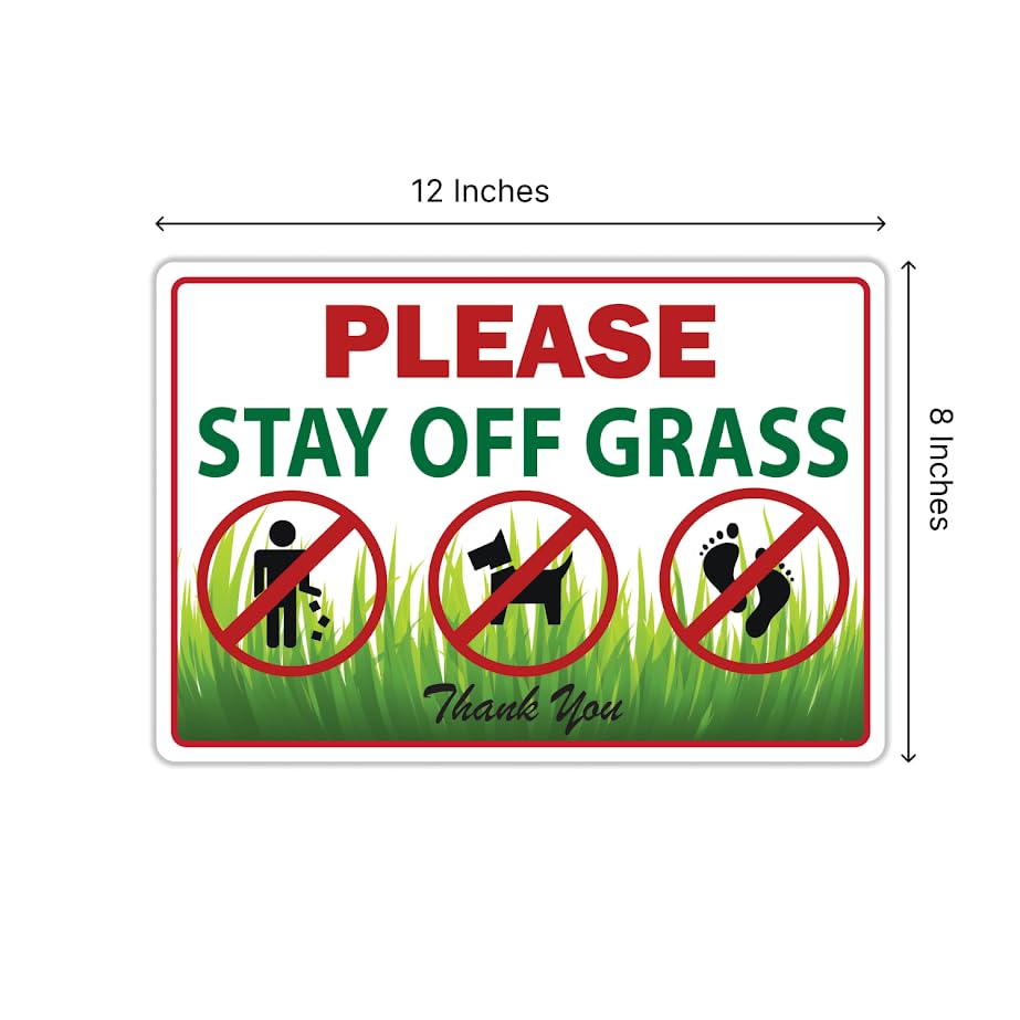 8x12 Inch Double Sided Please Stay Off Grass Sign pack of 3 - No Dog Poop Signs for Yard outdoor - Pick Up After Your Dog Sign - No Pets No Dogs Allowed or Keep Dogs off Lawn Signs with Grass Stakes