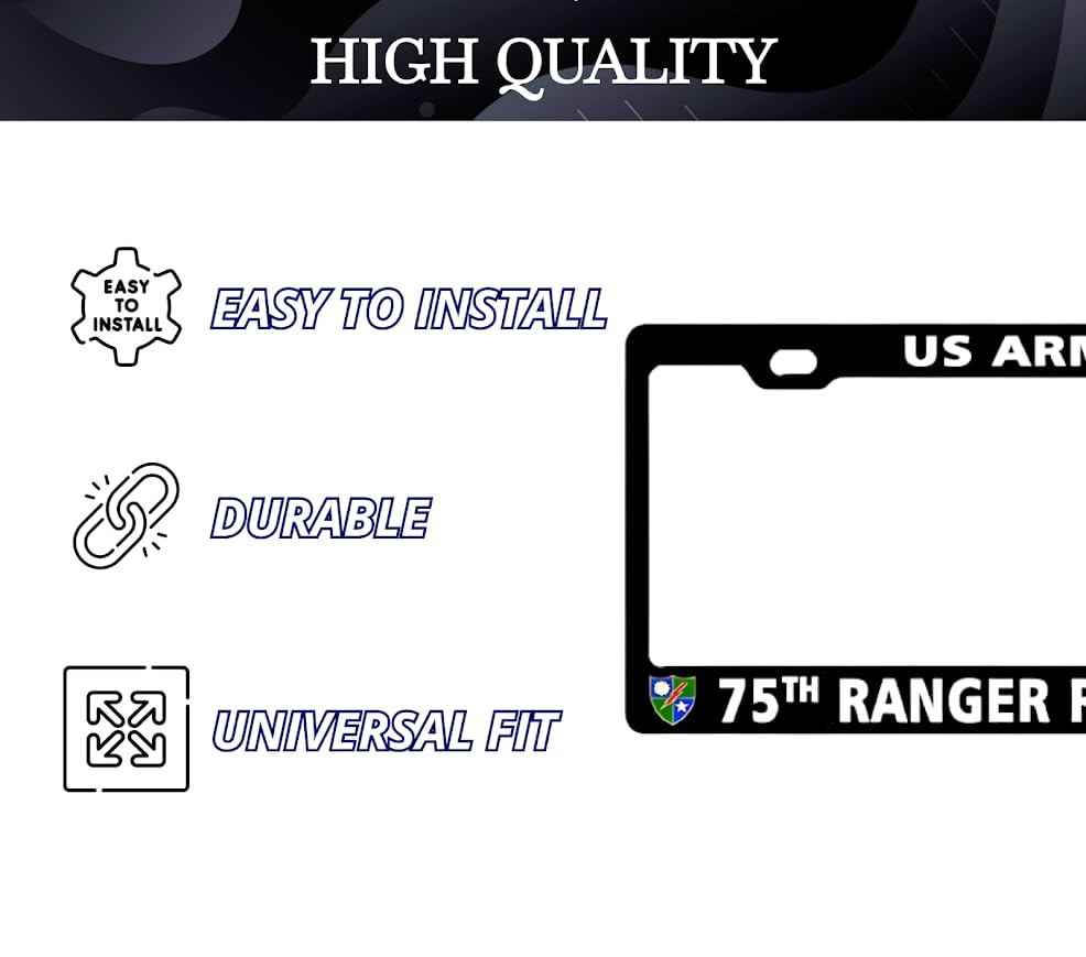 6x12.25 Inch Car License Plate Frame 75th Ranger Regiment US Army - Aluminum Metal License Plate Frame with 2 Holes and Screws - Bracket for Standart Cars USA Stainless Steel Frame for Front or Rear