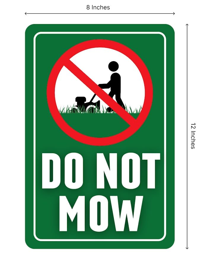 Set of 3 Double Sided 12x8 Inches Do Not Mow Sign with Metal Stakes - Plastics Garden Mow Signs for Outdoor and Indoor - No Mowing Beyond This Point Sign - Be a Good Neighbor Sign