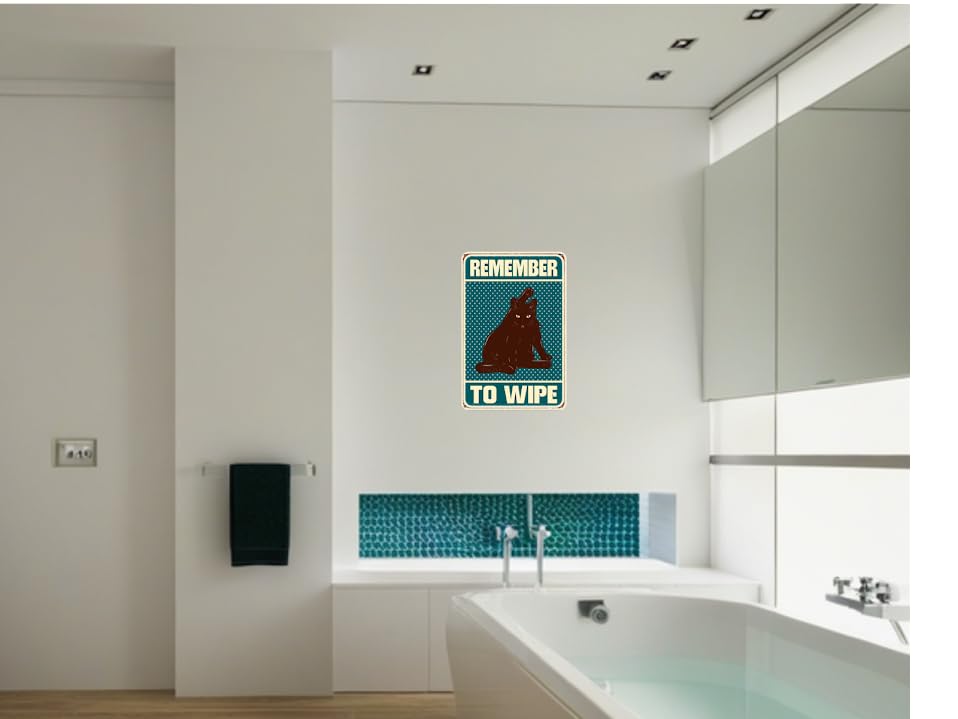 Set of 2 Remember Bathroom and Remember Toilet Signs - Funny Black Cat Poster - Decoration Metal Tin Sign Bathroom Wall Decor Sign or Toilet - Animals Sign for Washroom Decorations