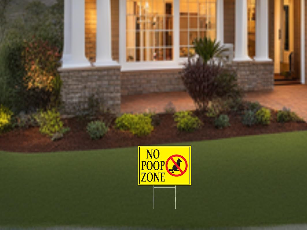 Pack of 3 No Pooping Dog Signs for Yard - 8 x 12 Double Sided Coroplast Keep Off Grass Sign with Stake - No Peeing Dog Sign - No Dogs Allowed Sign - Curb Your Dog Clean Up After Your Dog Signs