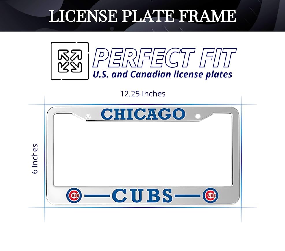 Personalized Car License Plate Frame for US Standard - Chicago Cubs 6x12.25 Inch License Plate Frames with 2 Holes and Screws - Stainless Steel Frame for Front and Rear - Universal American Frames